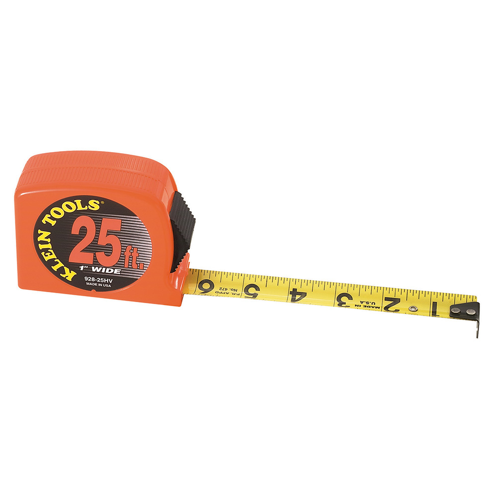 928-25HV Measuring Tape, 25 ft L x 1 in W Blade, Steel Blade, 1/16 in Graduation