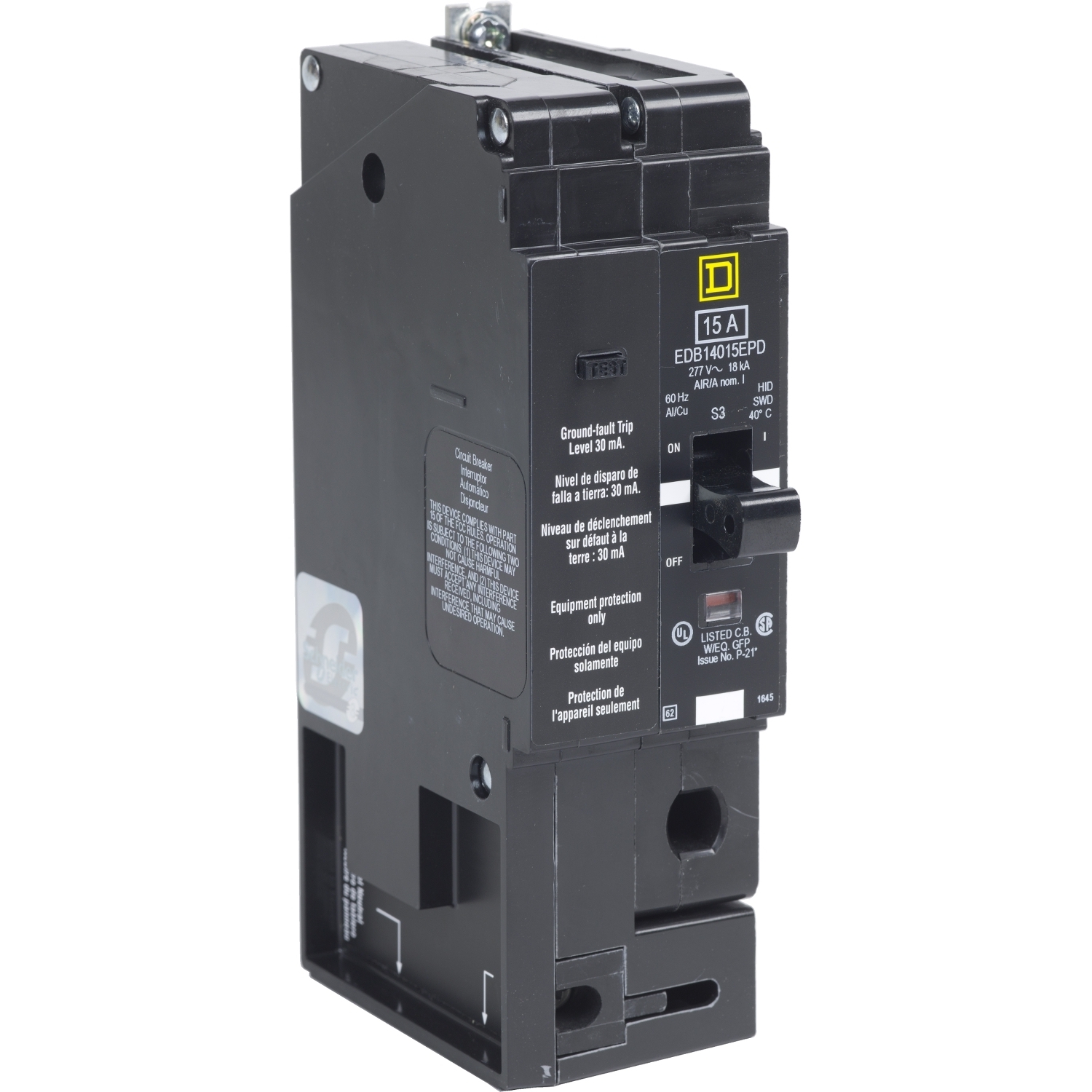 EJB14020EPD Type EJB Circuit Breaker, 277 V AC, 20 A, 100 kA at 240 V AC/65 kA at 480Y/277 V AC Interrupt, 1 Poles, Thermal Magnetic Trip