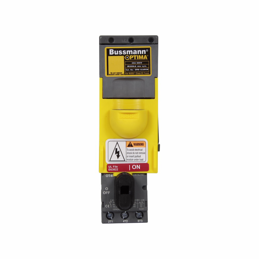 OPM-1038RSW Optima Overcurrent Protection Fuse Holder Module With Switch, 600 V AC/DC, 30 A, 3 Poles, Class CC Fuse, 18 to 8/18 to 10 AWG Wire