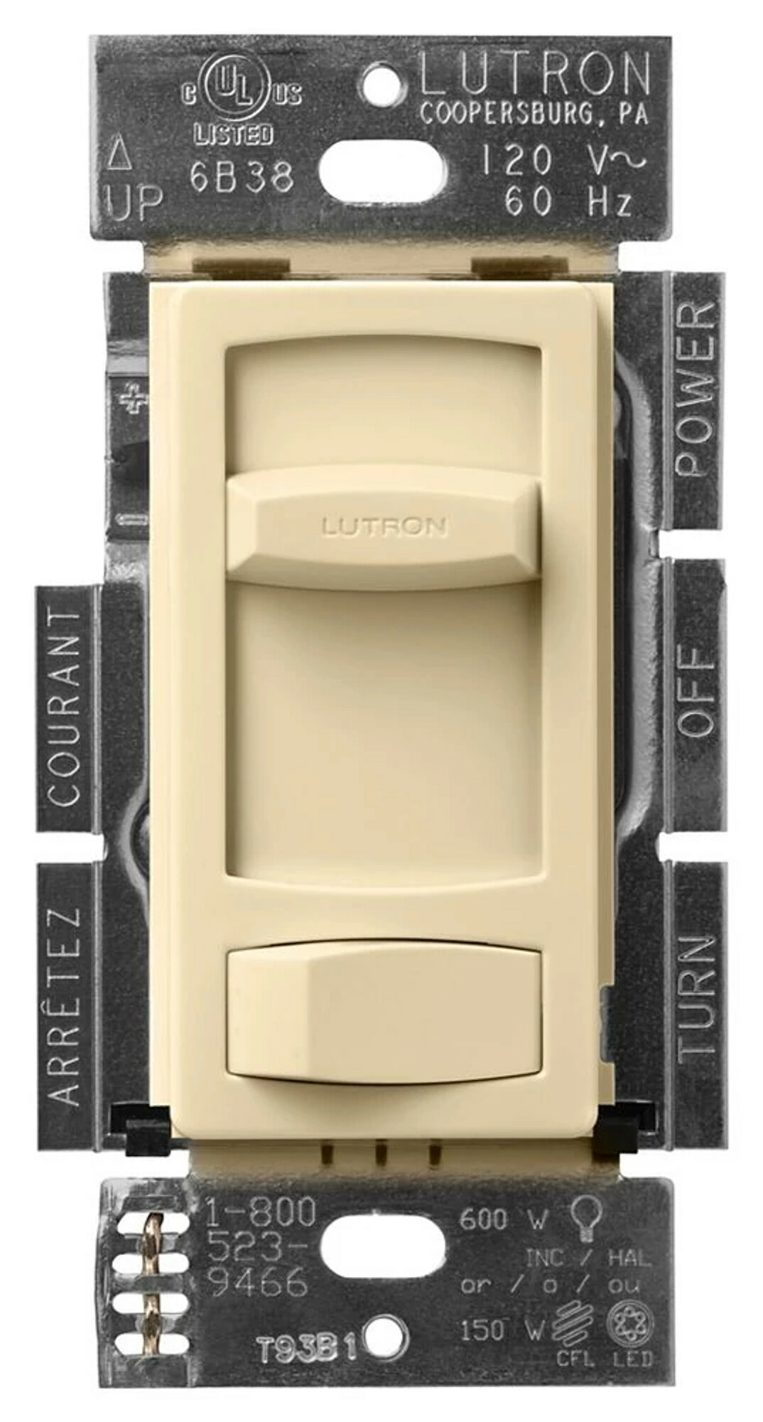 CTCL-153P-IV Skylark Contour LED+ Dimmer Switch, No Neutral Required, 150W LED or 600W Incandescent/Halogen, 120V, 1 Pole/3-Way, Ivory