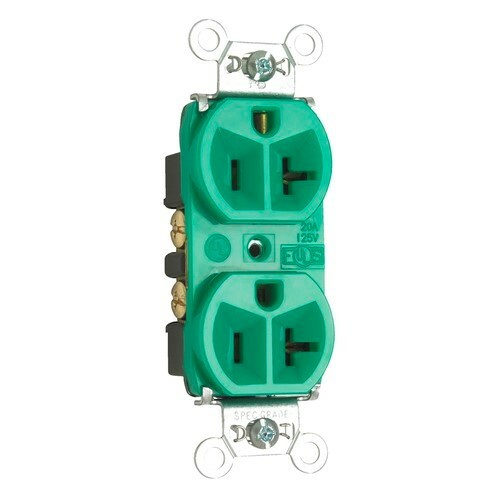 5362GN 20 Amp 125V Hard Use Spec-Grade Duplex Receptacle, Back and Side Wire, Green