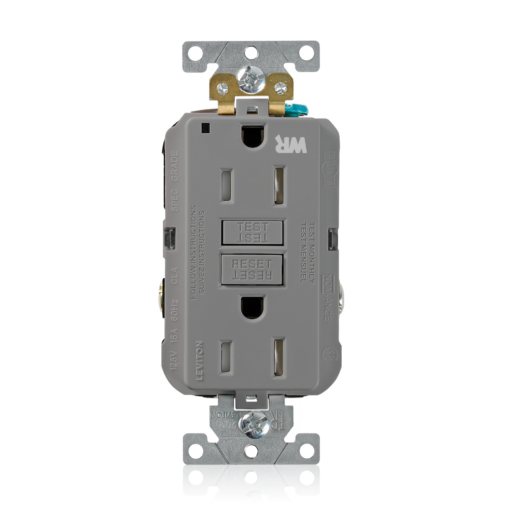 G5262-WTG SmartlockPro Slim Duplex Feed Through Self-Test Tamper/Weather Resistant GFCI Receptacle, 125 V AC, 15 A, 2 Poles, 3 Wires, Gray