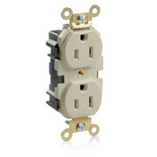 M5262-I 1-Phase Duplex Extra Heavy Duty Wide Body Straight Blade Receptacle, 125 V AC, 15 A, 2 Poles, 3 Wires, Ivory