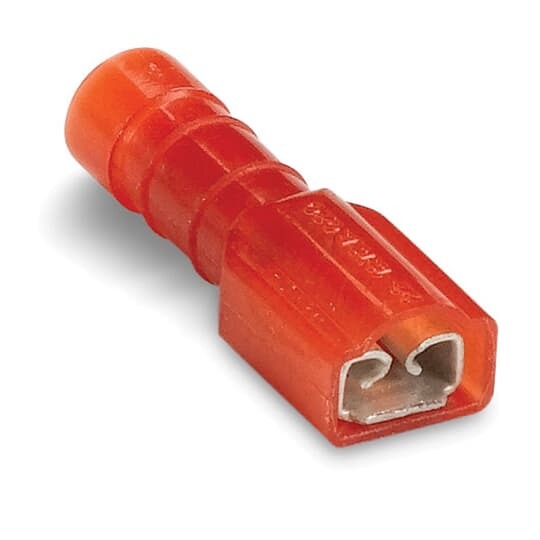 18RAD-18277 Sta-Kon 187 Female Disconnect, 22 to 18 AWG Conductor, 0.187 in W x 0.02 in THK Tab, Internal Serration Long Barrel, Brass, Red, Fully Insulated