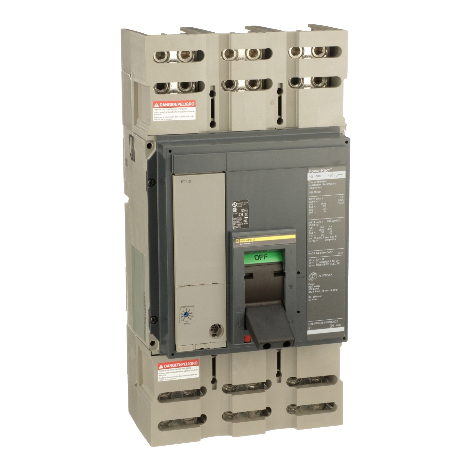 PGL36100 Molded Case Circuit Breaker, 1000 Amp, 3 Pole, 600V