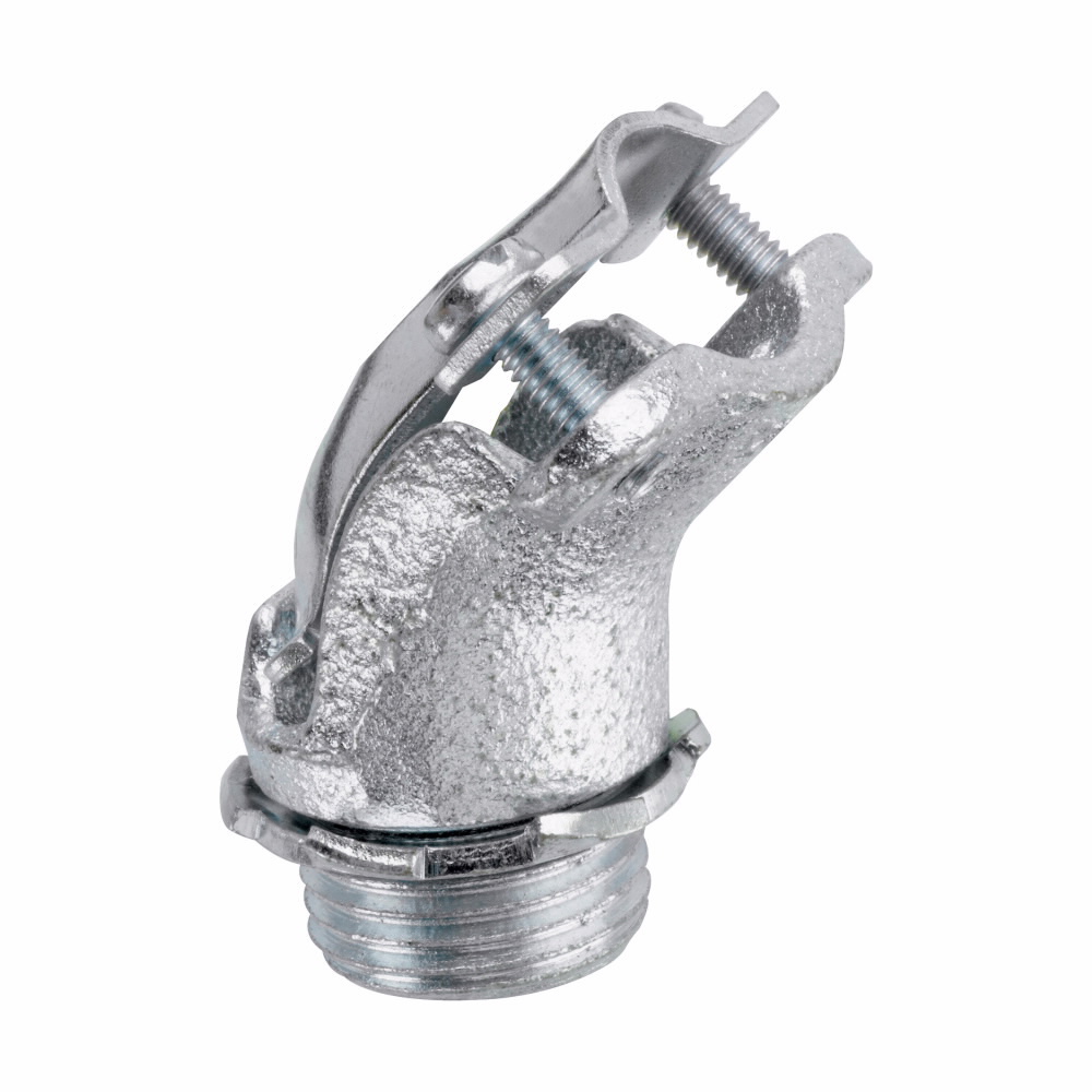 737 Non-Insulated Clamp Connector, 3/4 in Trade, 1-1/8 in Cable Openings, Malleable Iron, Zinc Plated