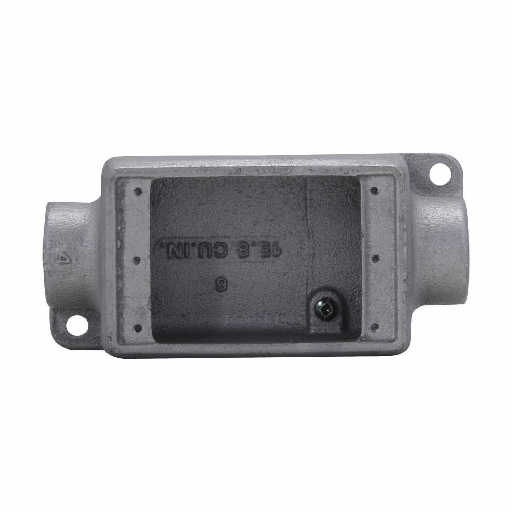 FSC2 Condulet 2-Entry Feed-Through Shallow Device Box With Mounting Lug And Ground Screw, 3/4 in Trade, 1 Gang, Feraloy Iron Alloy, Aluminum Acrylic Painted/Electro-Galvanized