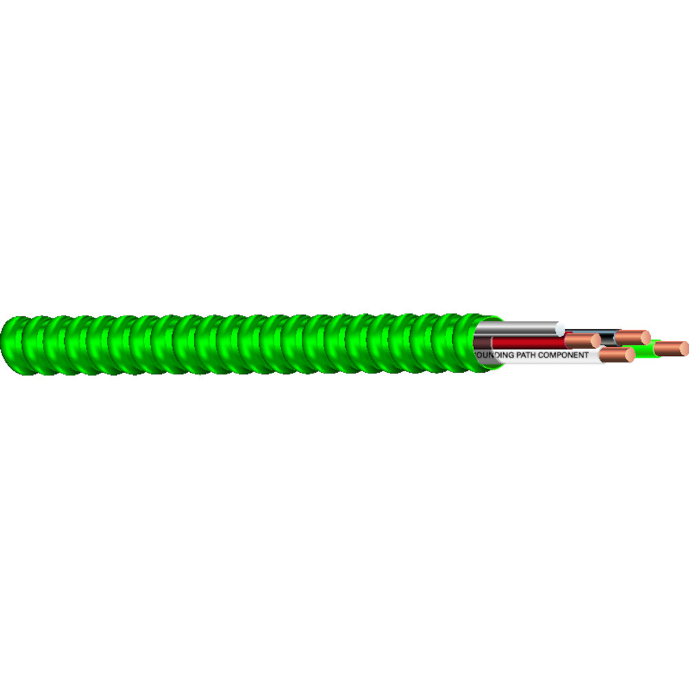 55527902 Armorlite Type MCHC/THHN Building Wire, 600 V AC, (2) 12 AWG Solid Copper Conductor, 1000 ft L, Black/Green/White