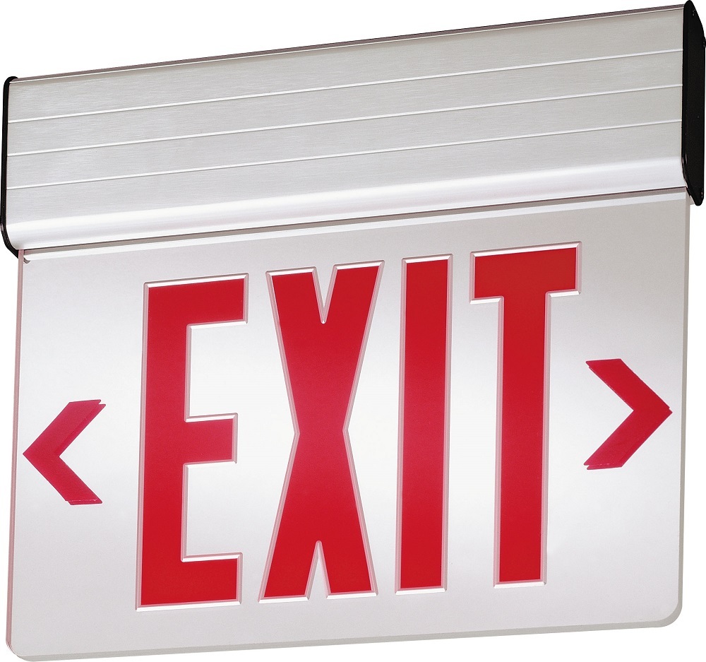 EDG 1 R EL M6 Single Face Edge-Lit Emergency Exit Sign, LED Lamp, 3/3.1 W Fixture, 120/277 V AC, Brushed Housing, EXIT Legend