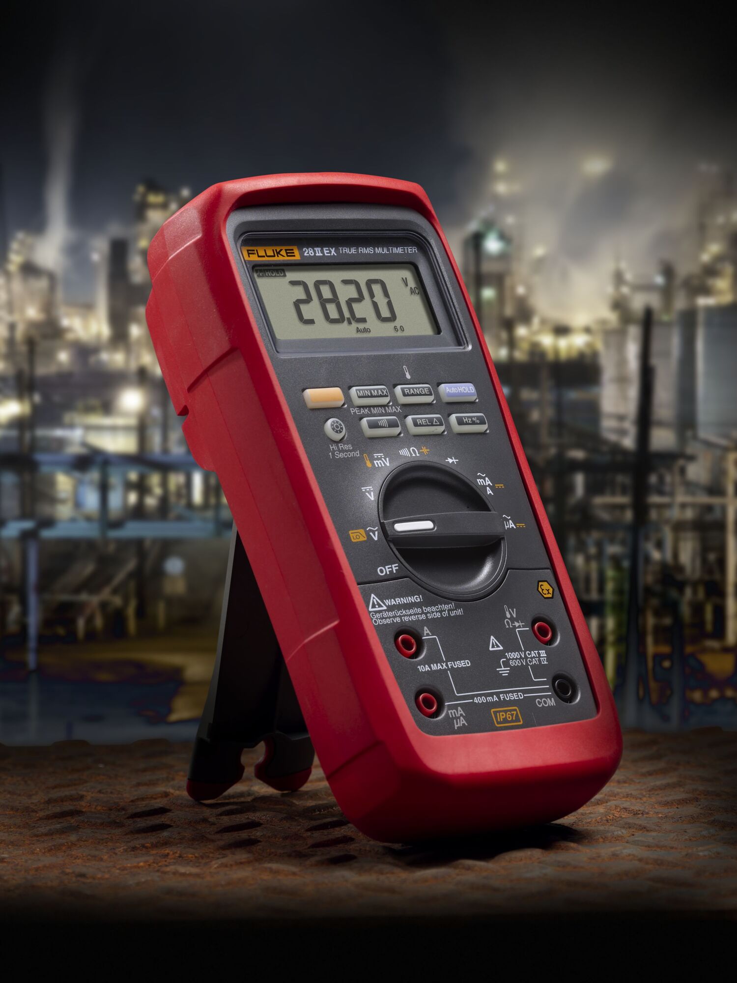 FLUKE-27II Digital Multimeter, 1000 V AC/DC, 10 A, 50 MOhm Measuring, 1000 V AC/DC, 10 A, 0.1 Ohm to 50 MOhm, Bar Graph/Backlight Display