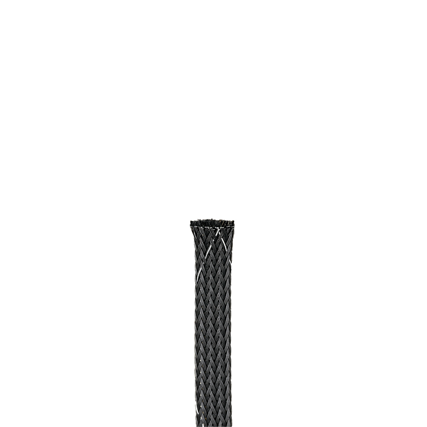 SE25PSC-TR0 Pan-Wrap Expandable Fray-Resistant Braided Sleeve, 1/4 in Dia x 200 ft L Sleeve, Polyethylene Terephthalate, -94 to 257 deg F, Black