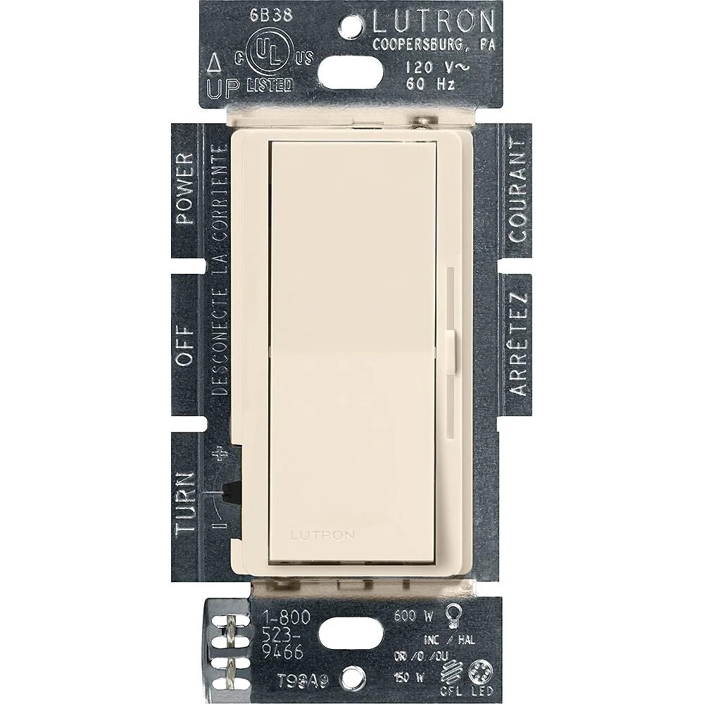 DVCL-153P-LA Diva LED+ Dimmer Switch, No Neutral Required, 150W LED, 1 Pole/3-Way, 120V, Light Almond