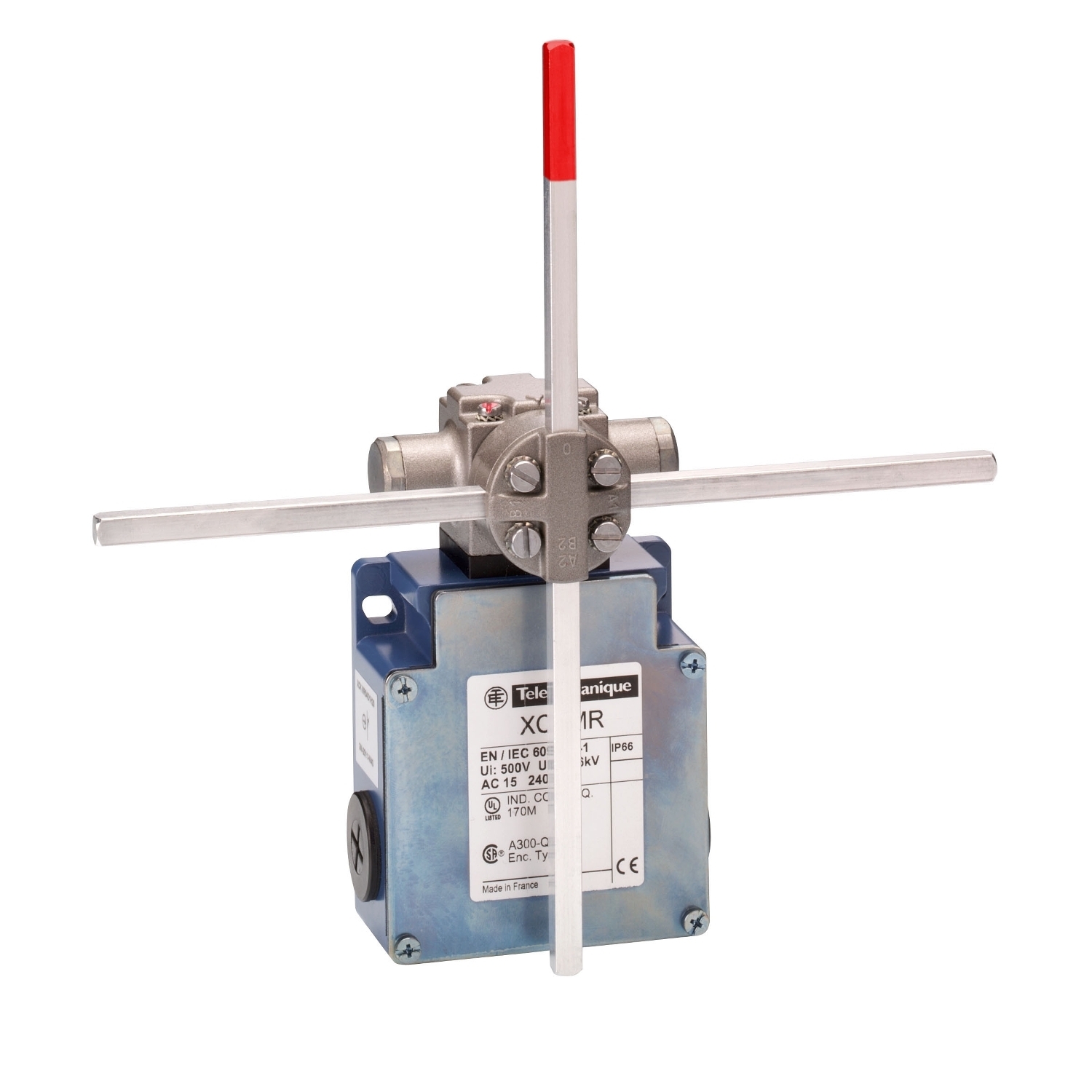 XCKMR54D1H29 OsiSense Fixed Rotary Head Special Format Limit Switch, 300/500 V AC, 10 A, Crossed Rod Lever Actuator, 4NC Contact, 4 Poles