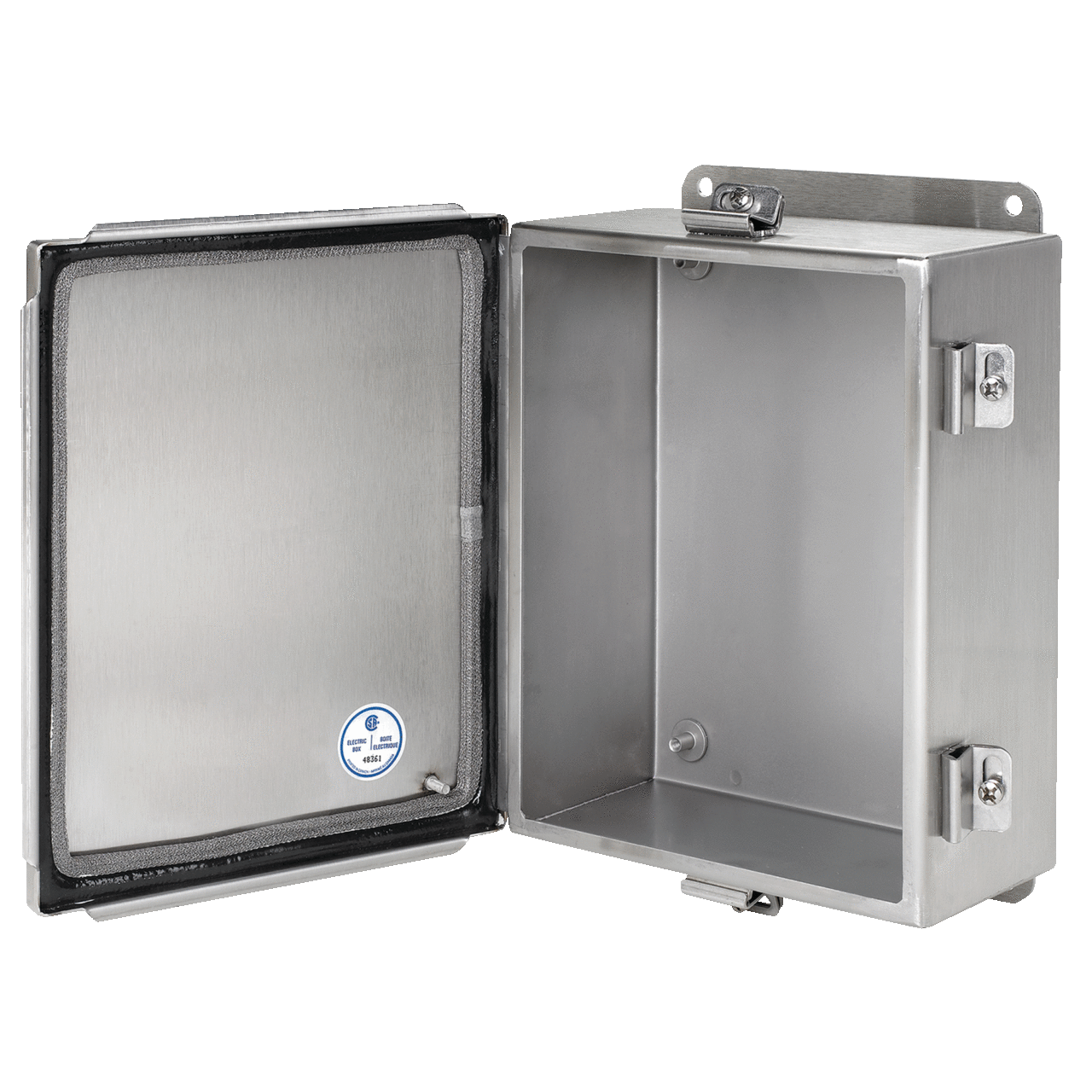 A1008CHEMCSS Type EMC Junction Box, 10 in H x 8 in W x 4 in D, Continuous Hinged/Screw Clamp Cover, NEMA 4X/IP66 NEMA Rating, 304 Stainless Steel