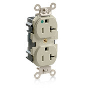 MT830-I Lev-Lok 1-Phase Duplex Heavy Duty Self-Grounding Tamper Resistant Straight Blade Receptacle, 125 V AC, 20 A, 2 Poles, 3 Wires, Ivory