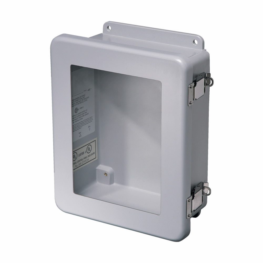1085-4XFCHQRCW Window JIC Panel Enclosure, 9.37 in W x 5.06 in D x 11.62 in H, NEMA 4X NEMA Rating, Fiberglass Reinforced Polyester