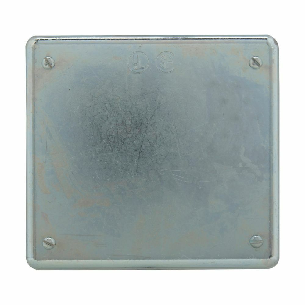 S1002 Flat Electric Box Cover, 4.635 in L x 4.305 in W, Blank Cover, Sheet Steel