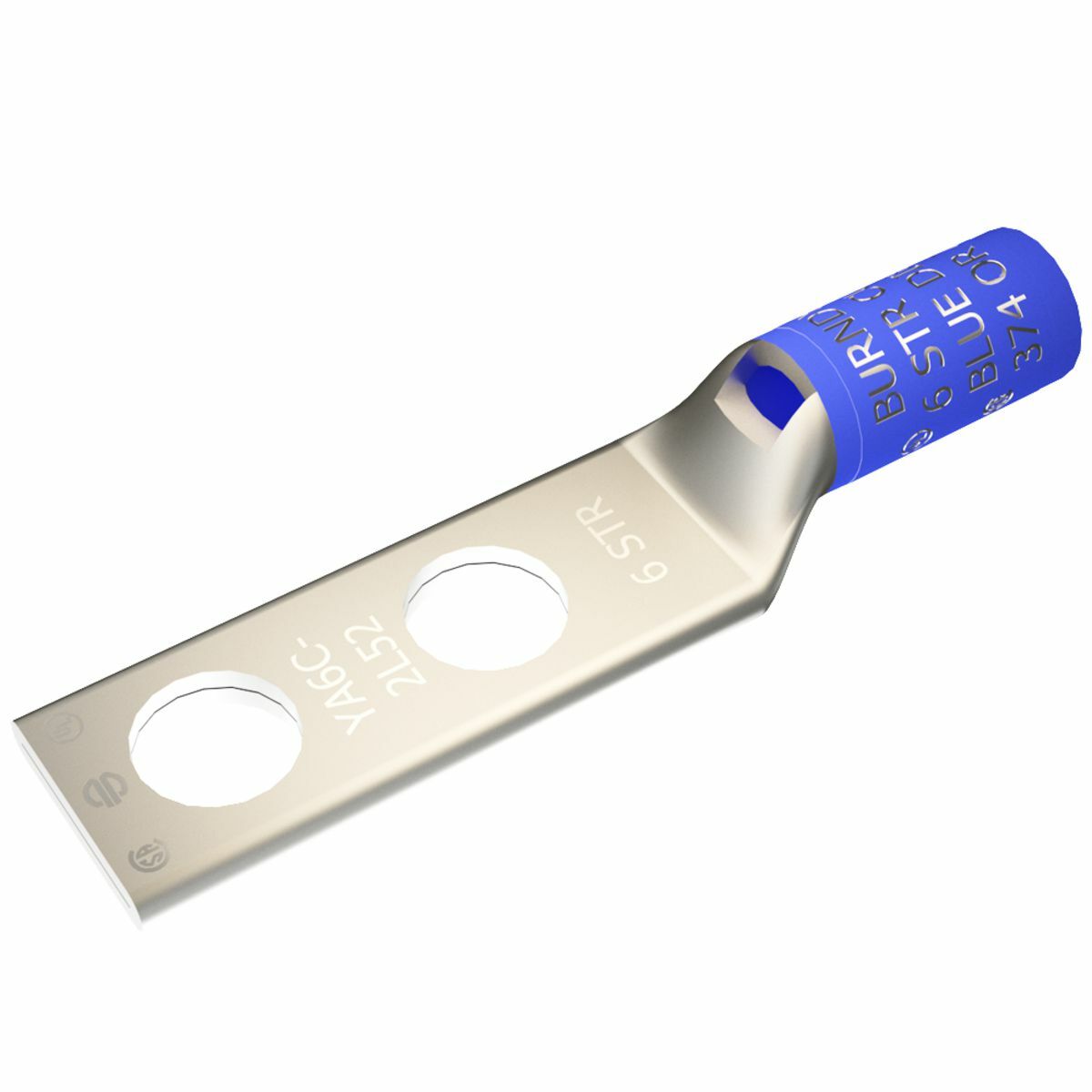 YA6CL2TC14E YA-L-2TC 2-Hole Compression Lug With Inspection Window, 6 AWG Stranded Copper Conductor, Die Code: 7374, 1/4 in Stud, Electro Plated Tin Copper
