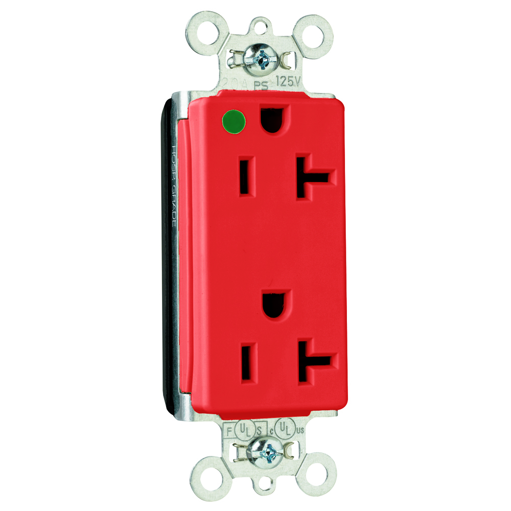 PT26362HGRED PlugTail 20 Amp 125V Hospital-Grade Decorator Duplex Receptacle, Red