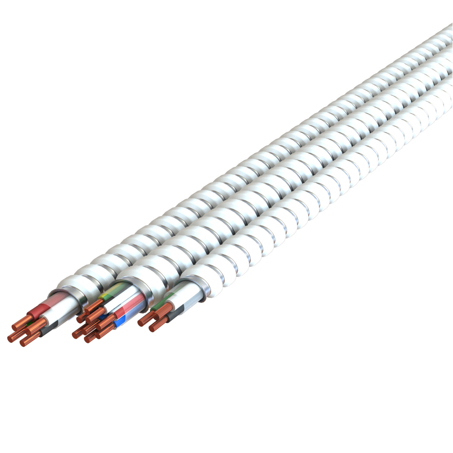 12-3/12-3/12-2 BK RD BE 3WE 2GN Super Neutral Cable, White Interlocked Galvanized Steel Armor , 1000' Reel, Type MC - Neutral Per Phase/Oversized Neutral