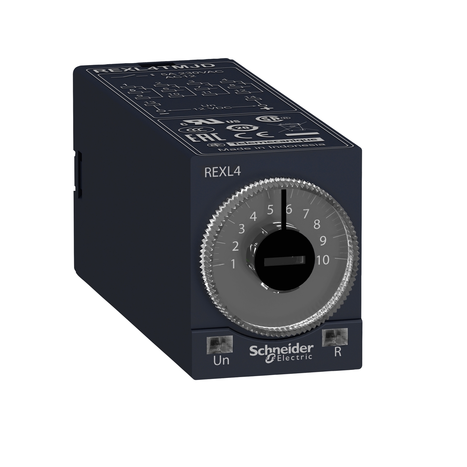 REXL4TMF7 Zelio Type A Miniature Modular Timing Relay, 0.1 s to 100 hr Setting, 250 V AC, 4CO 4 Form C 4PDT Contact