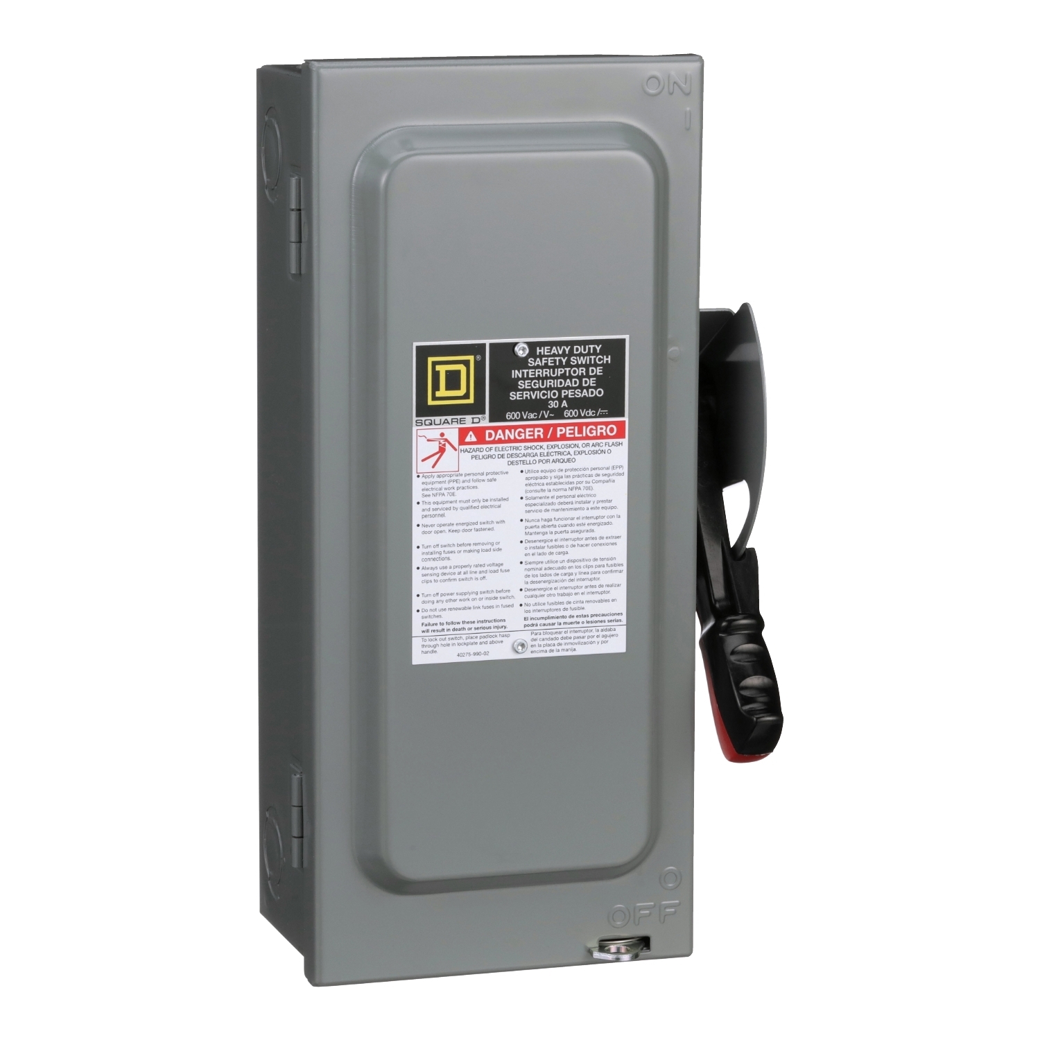 HU361N F5 General Purpose Heavy Duty Non-Fusible Disconnect Safety Switch, 600 VAC/VDC, 30 A, 10 hp at 600 VAC 1-Phase, 30 hp at 600 VAC 3-Phase, 15 hp at 600 VDC, 3 Poles