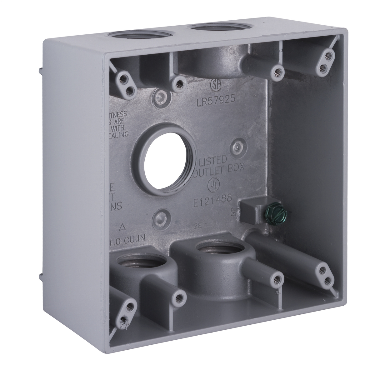 5345-0 Weatherproof Outlet Box With Lug, Die Cast Aluminum, 31 cu-in, 2 Gangs, 5 Outlets