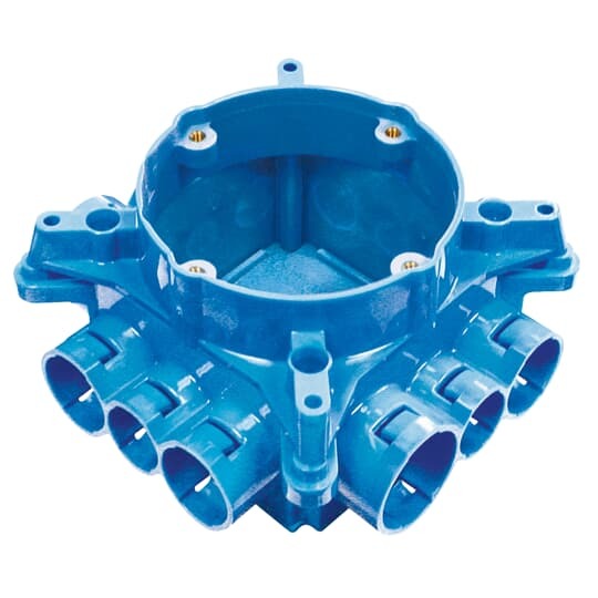 A863CFG Carlon Non-Metallic Square Mud Box With Ceiling Ring, (4) 1/2 in, (6) 3/4 in, (2) 1 in, 41.8 cu-in, Polycarbonate