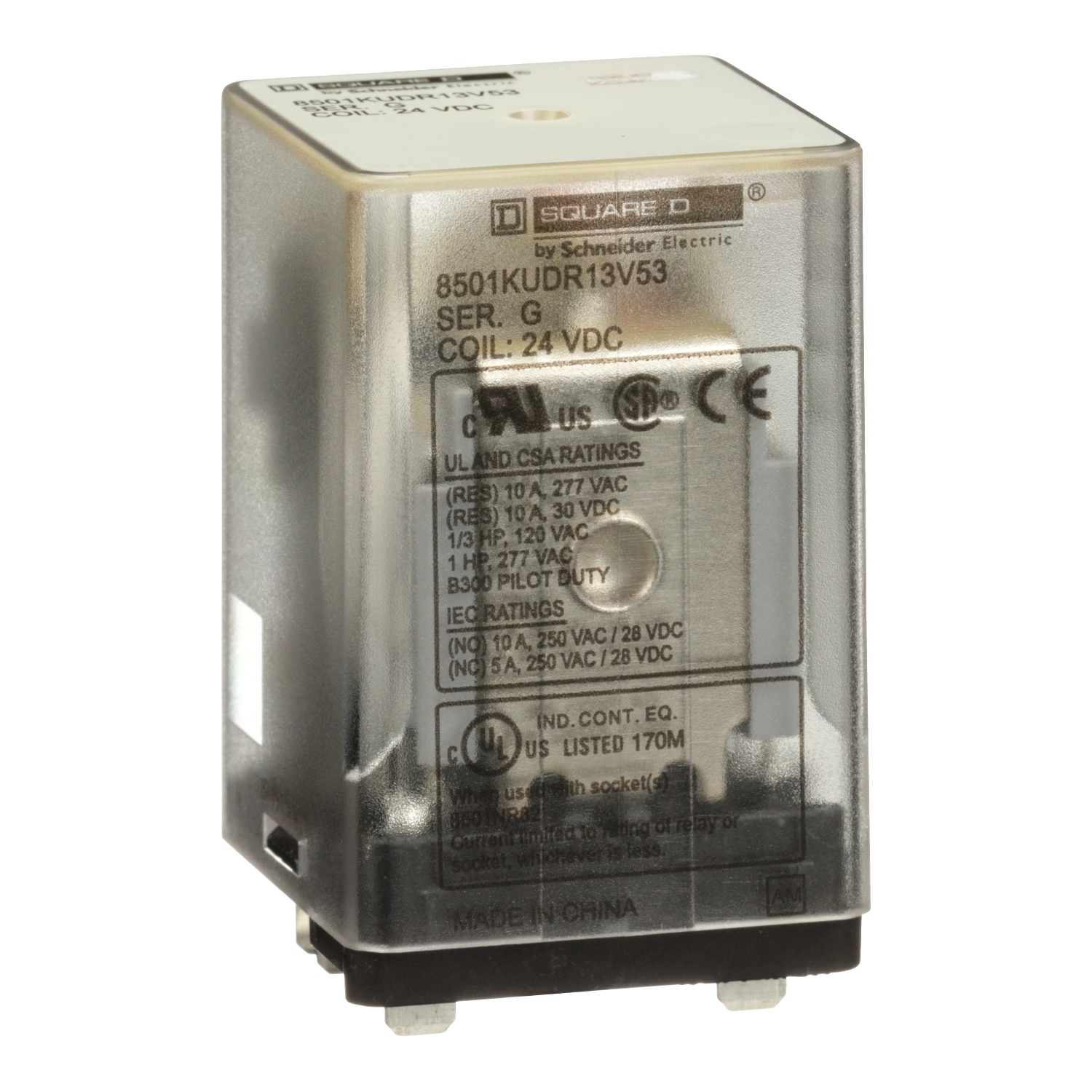 8501KUDR13V53 Type K General Purpose Relay With Standard Cover, 10 A, 11 Pin, 3CO 3 Form C 3PDT Contact, 300 V AC/30 V DC V Coil