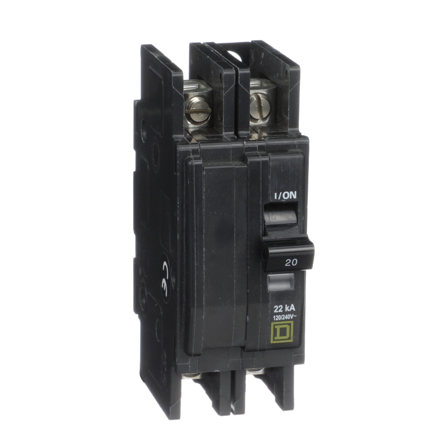 QOU220VH Type QOU Standard Miniature Circuit Breaker, 120/240 V AC, 20 A, 22 kA at 120/240 V AC, 5 kA at 48 VDC Interrupt, 2 Poles, Thermal Magnetic Trip