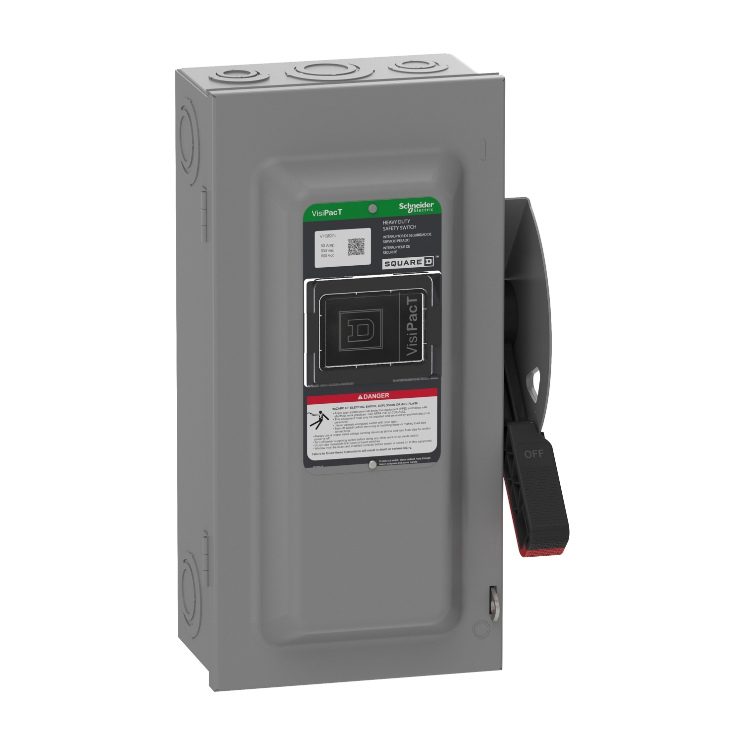 VH362N Heavy Duty Fusible Disconnect Safety Switch, 600 V AC, 600 V DC, 60 A, 15, 30, 50 hp, 3 Poles