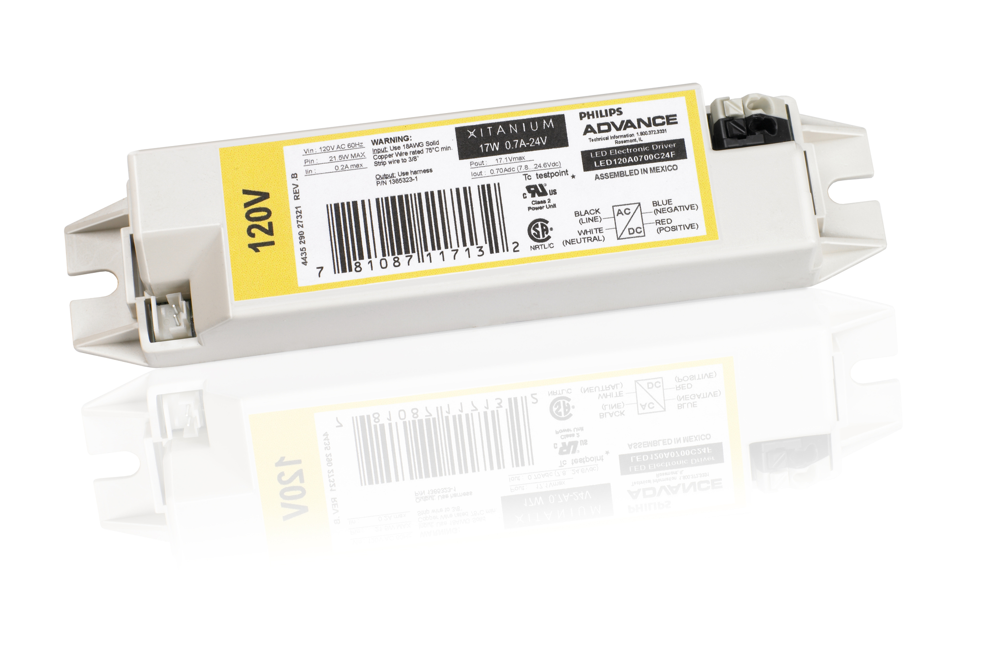 LED120A0700C24FM Advance Xitanium 13-Wire Fixed Output Programmable LED Driver, 120 V AC Input, 2.8 to 28/7.8 to 24.6 VDC Output, 17 W, 5.2 in L x 1.18 in W