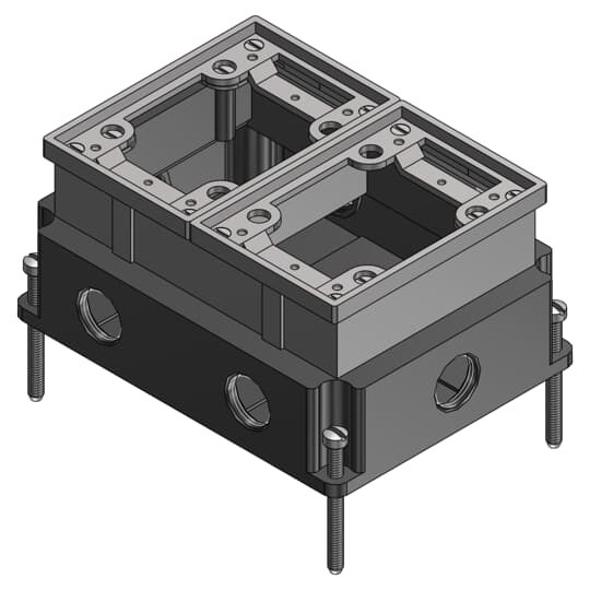 642-AL Steel City 640 Fully Adjustable Flush Service Floor Box With Aluminum Trim Ring, Aluminum, 74 cu-in Capacity, 2 Gangs, 5-1/2 in L x 7 in W x 3-5/8 in H