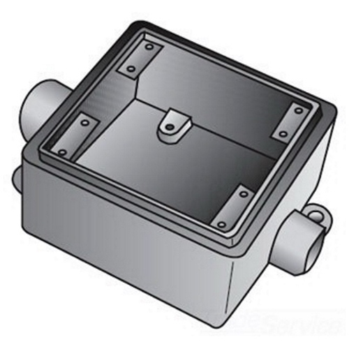 FDC2100 Type FD Deep Heavy Duty Device Box With Internal Ground Screw, Feraloy Iron Alloy, 46 cu-in Capacity, 2 Gangs, 2 Outlets, 2 Knockouts, 4-11/16 in H x 4-11/16 in W x 3-1/16 in D