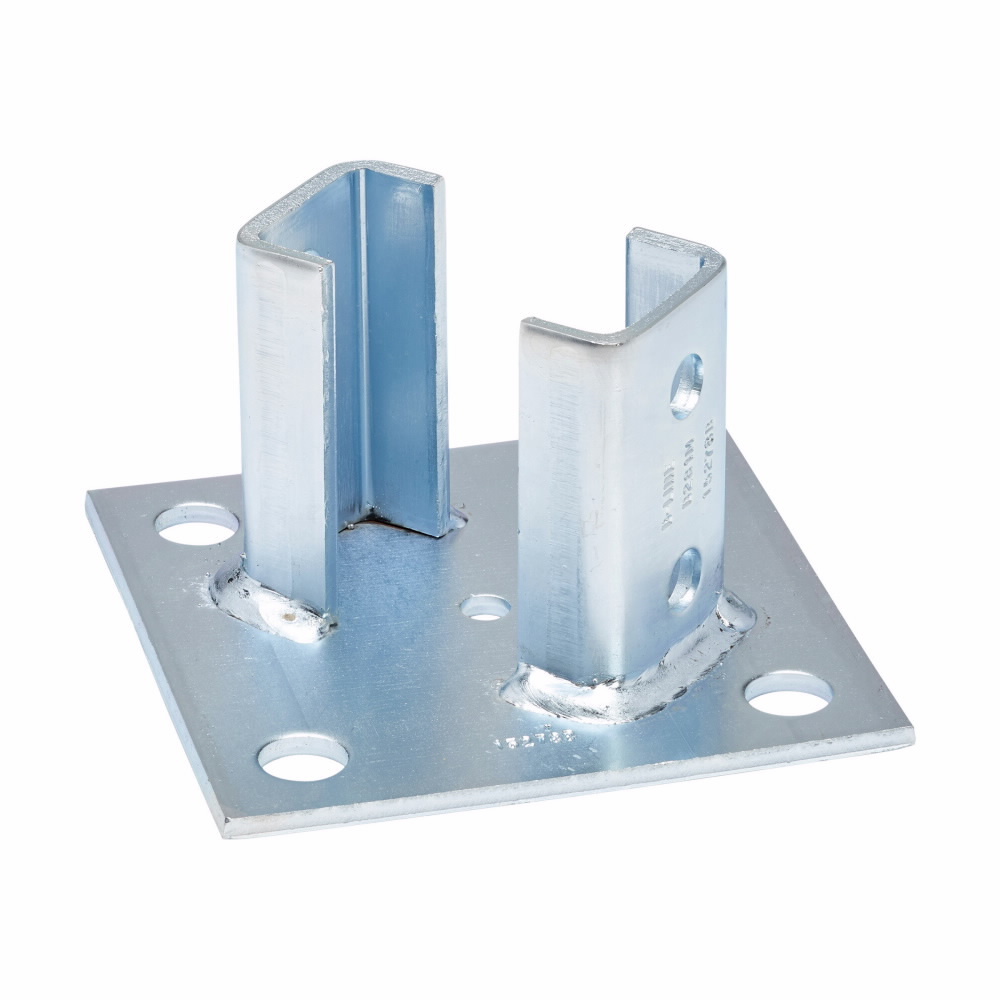 B281MZN Type U Square Post Base, 2 Channel, 45 deg Centered Offset Channel Position, 3-1/2 in H Base, For Use With B22-2PL Series Channel, Steel