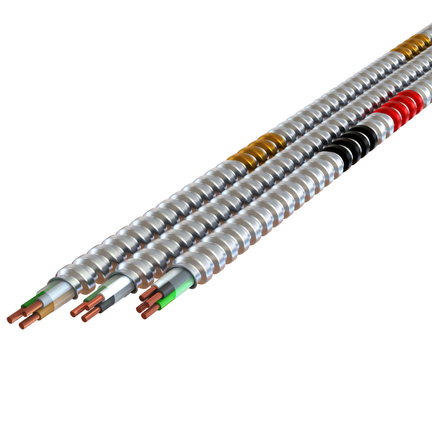 2163-42-01 MC Lite Type MC Traditional Metal Clad Armored Cable With Grounding and Neutral Conductor, Coil Packaging, 600 V AC, (4) 10 AWG Stranded Copper Conductor, 250 ft L