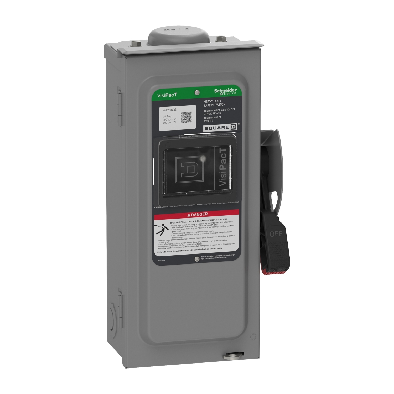 VH321NRB Heavy Duty Fusible Disconnect Safety Switch, 240 VAC, 250 VDC, 30 A, 1.5, 3, 5, 7.5 hp, 3 Poles