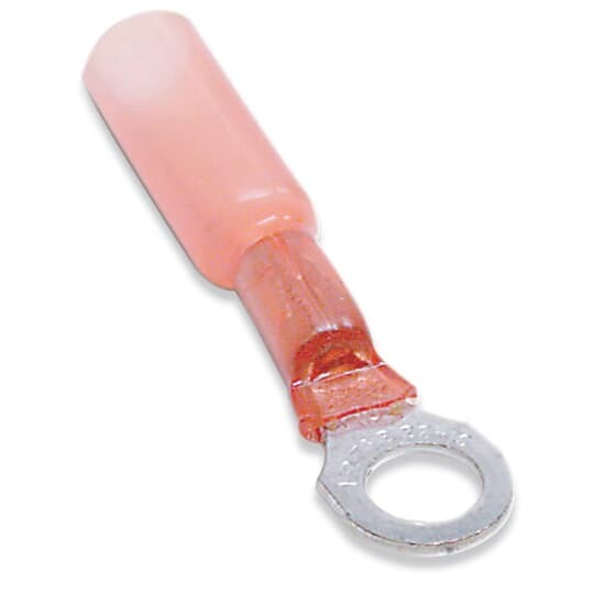RAS18-10X Sta-Kon RA Series Heat Shrinkable Insulated Ring Terminal, 22 to 18 AWG Conductor, 1.26 in L, Copper, Red