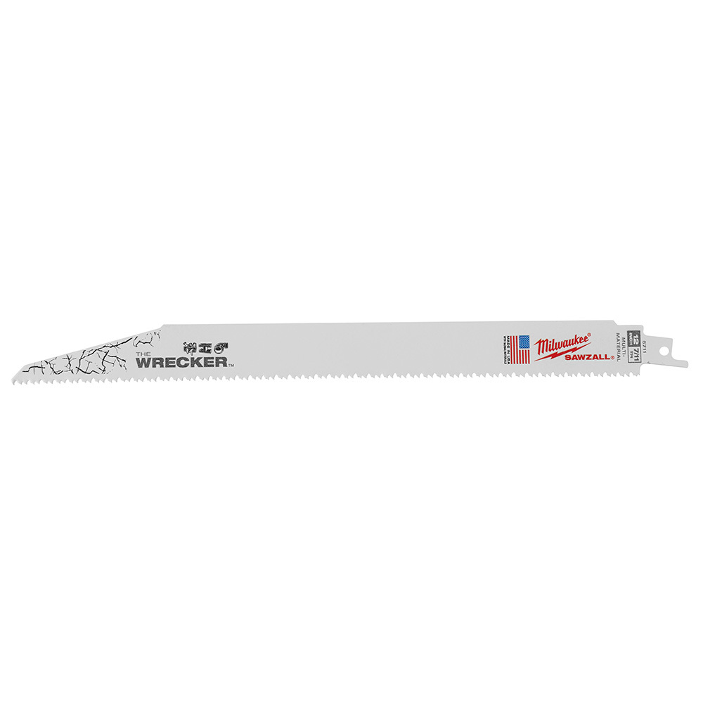 48-00-5711 Sawzall The Wrecker Demolition Straight Back Reciprocating Saw Blade, 12 in L x 1 in W, 8 TPI, Bi-Metal Body, Universal/Toothed Edge Tang