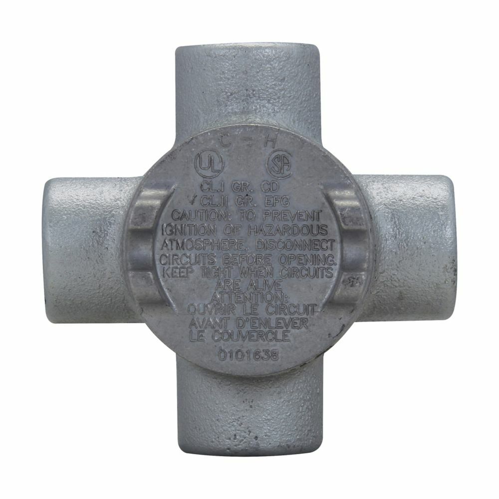 GUAX24 Condulet Type X Conduit Outlet Box With Cover, 3/4 in, 2 in Cover Opening, 5.8 cu-in Capacity, Aluminum Acrylic Painted/Electro-Galvanized