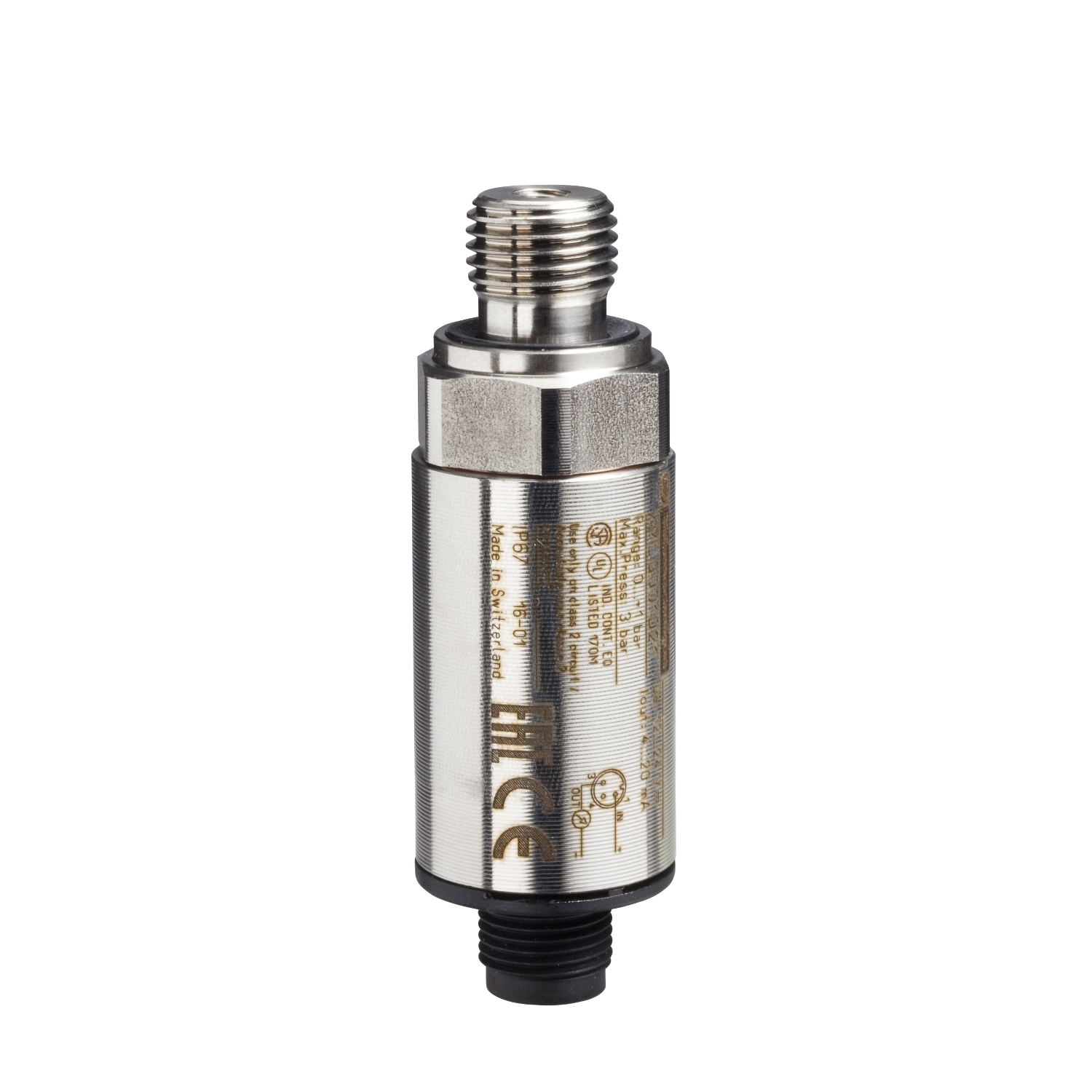 XMLG100D23 OsiSense Electronic Pressure Sensor, 0 to 100 bar, <2 ms Response, Analog Output, 12/24 V DC
