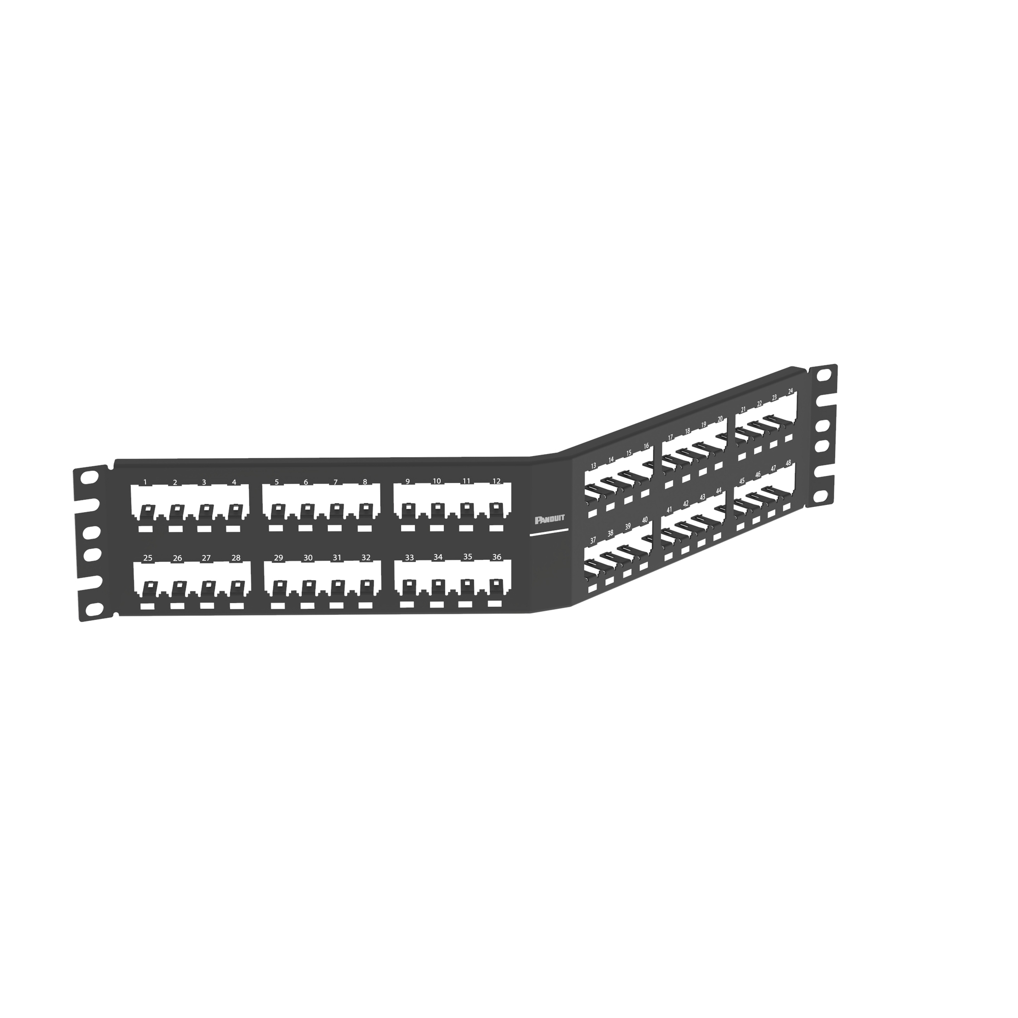 CPA48BLY Mini-Com PanNet 2RU All Metal Angled Shielded Modular Patch Panel, 48 Ports, Stainless Steel