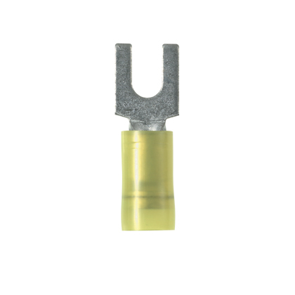 PNF10-8F-L Pan-Term Loose Piece Fork Terminal, #10 Conductor, 1.02 in L, Funnel Entry/Sleeved Barrel, Copper, Yellow