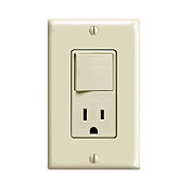 5625-TSP Decora 3-Wire Grounding New Rocker Combination Switch With Receptacle, 20 A, 120/277 V AC, 1 hp at 120 V AC, 1 Pole