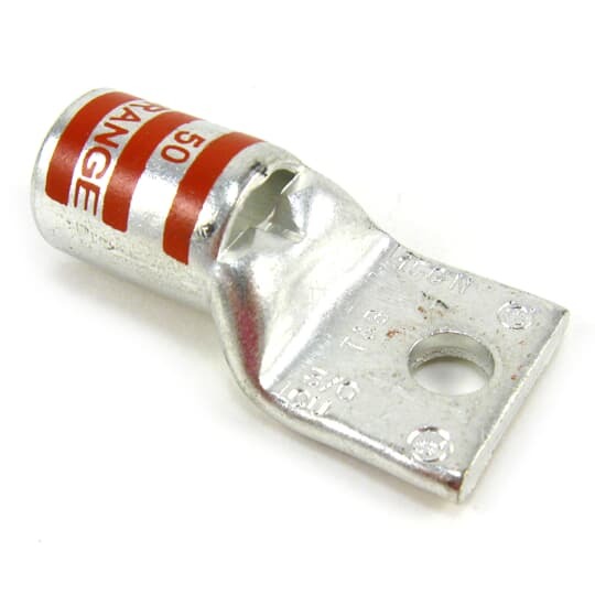 54165-TB Color-Keyed 54100 1-Hole Non-Insulated Compression Lug With Peep Hole, 3/0 AWG Copper Conductor, Die Code: 50, 1/2 in Stud, Copper