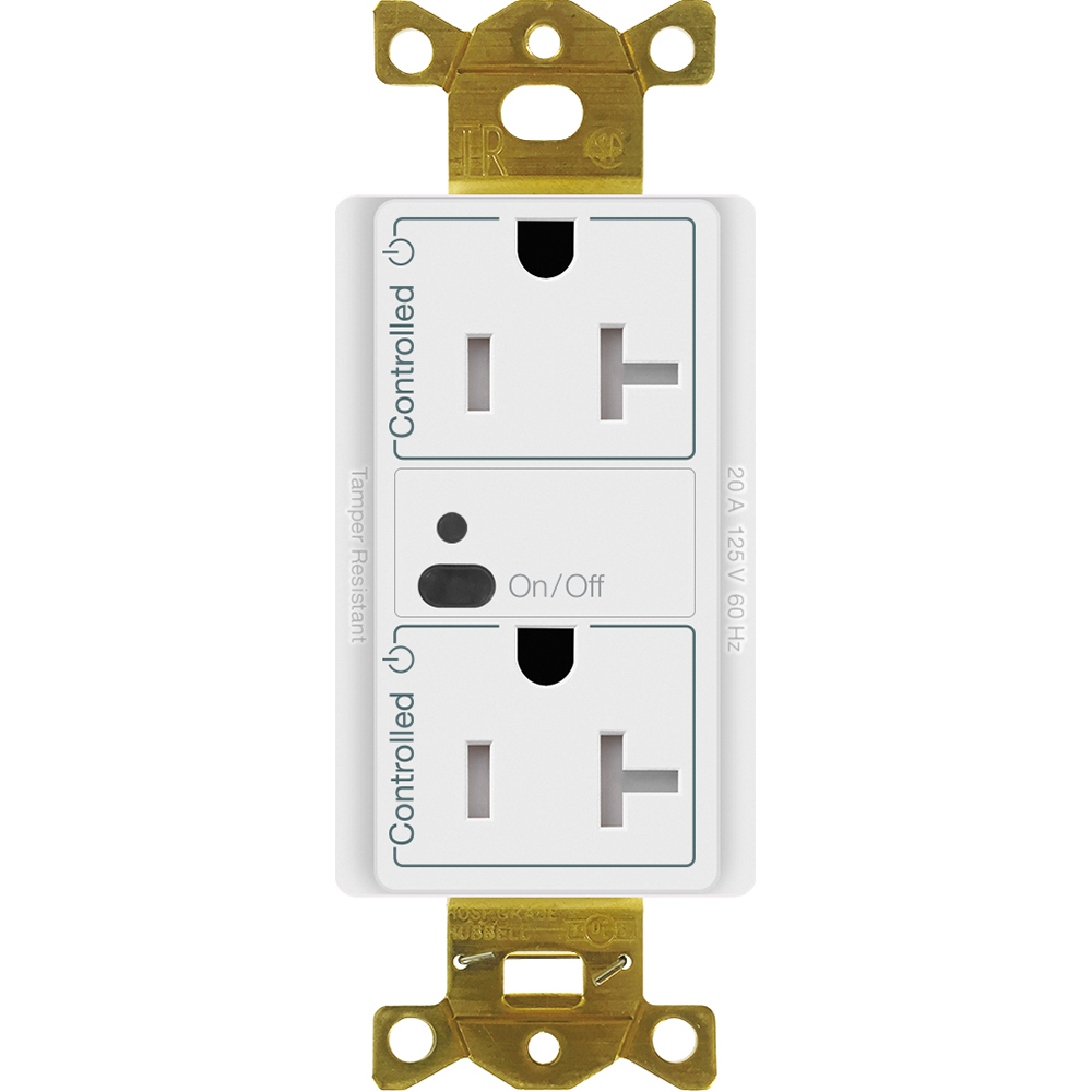 CAR2S-15-DTR-WH Vive RF Wireless Receptacle, 15 Amp Dual Switching Duplex, Decorator-Style Outlet, Gloss, White