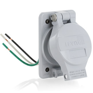 LNR96-3 Rhino-Hide Straight Blade Receptacle With Lid, 125 V AC, 20 A, 2 Poles, 3 Wires, Gray