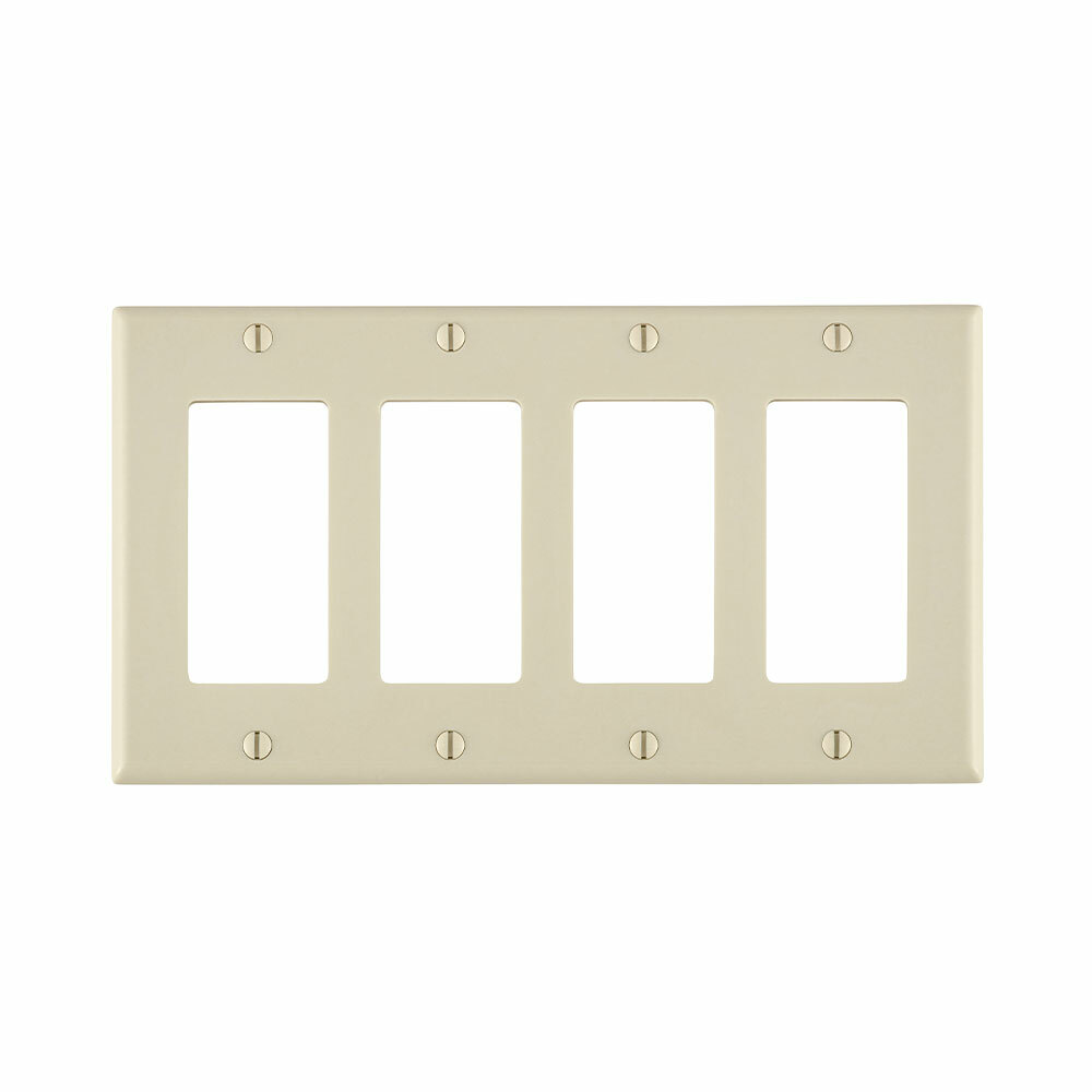 80412-T Decora Standard Size Wall Plate, 4 Gangs, 8.18 in W x 4.5 in H, Thermoset, Light Almond