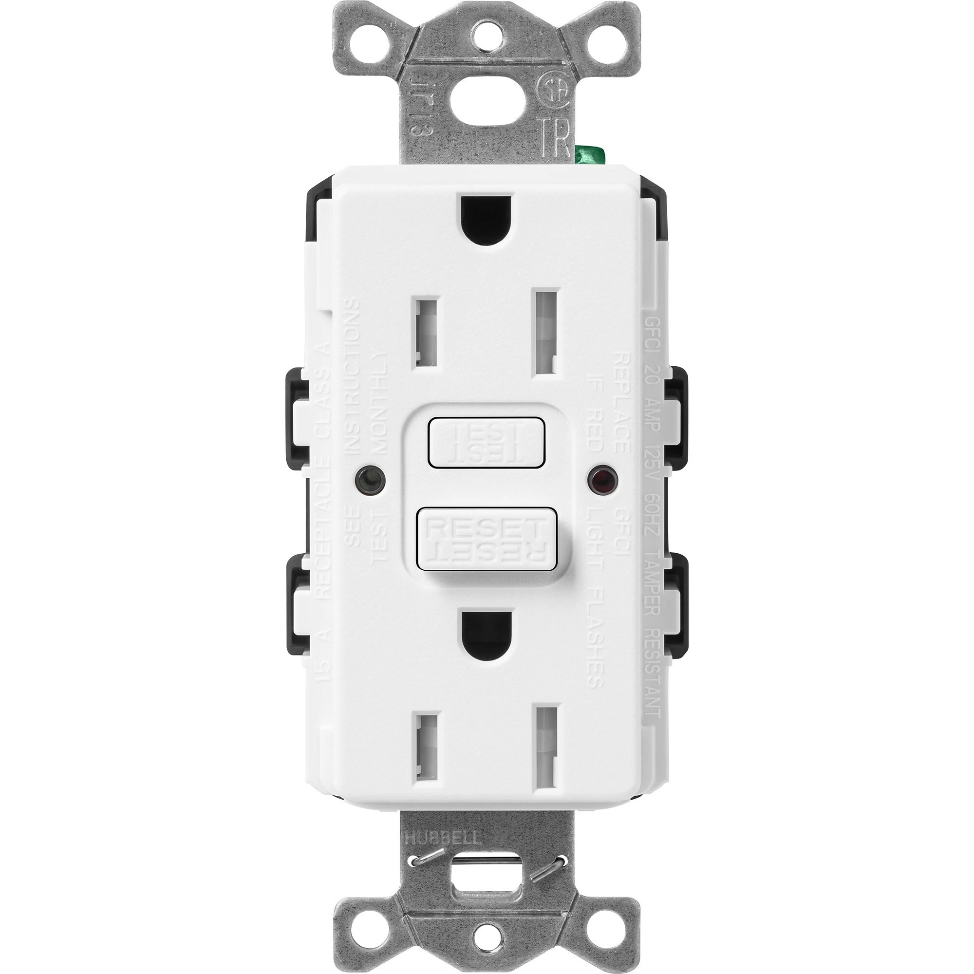 SCR-15-GFST-SW Claro Tamper-Resistant GFCI Duplex Receptacle, Decorator-Style Outlet, 15 Amp, Self-Testing, Satin, Snow