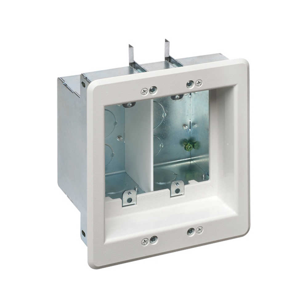 TVBS505 Power Low Voltage Recessed Box With Trim Plate, Steel, 2 Gangs, 6.012 in L x 6.698 in W x 3.937 in H